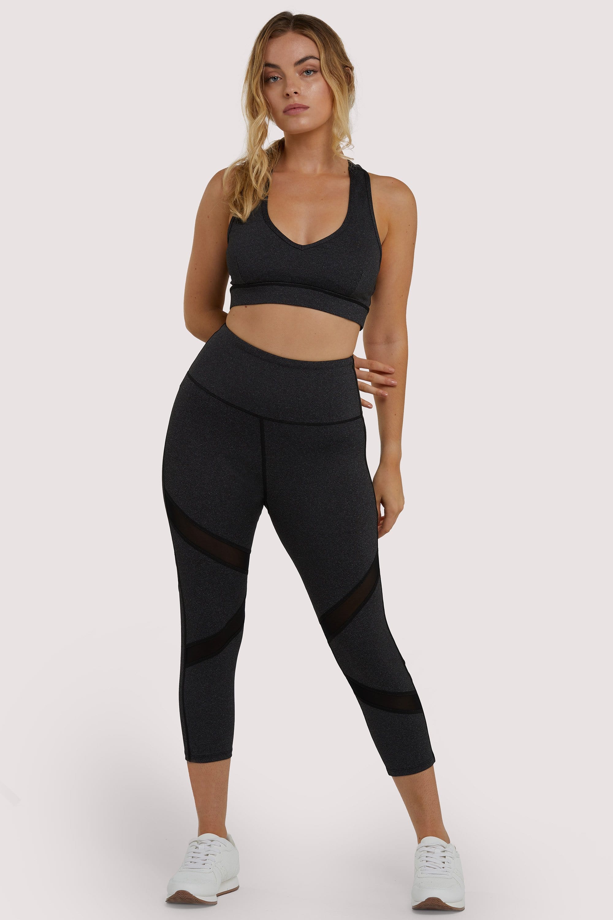 Grey Marl Mesh Panel Crop Leggings - Image 3