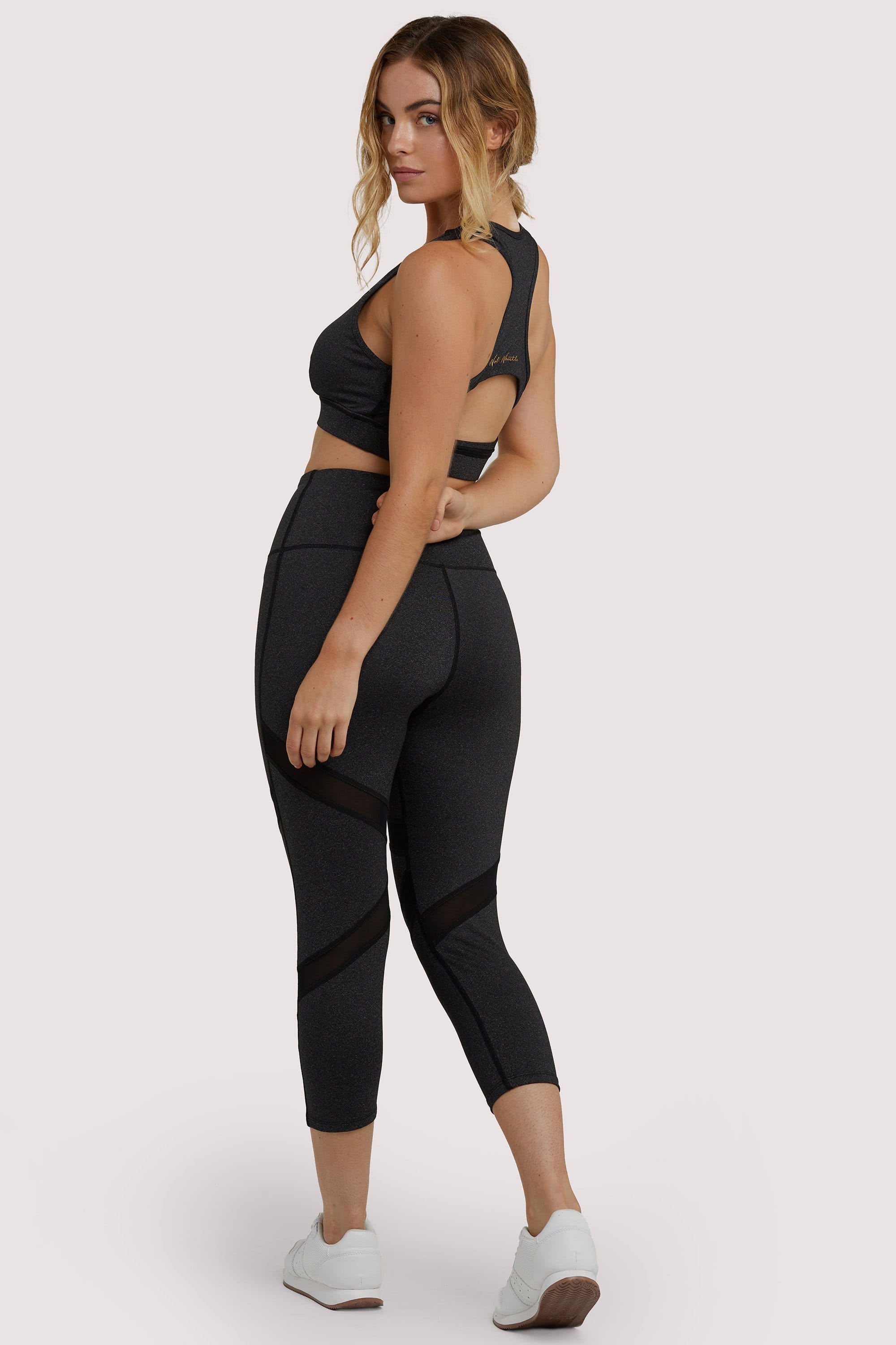 Grey Marl Mesh Panel Crop Leggings - Image 4