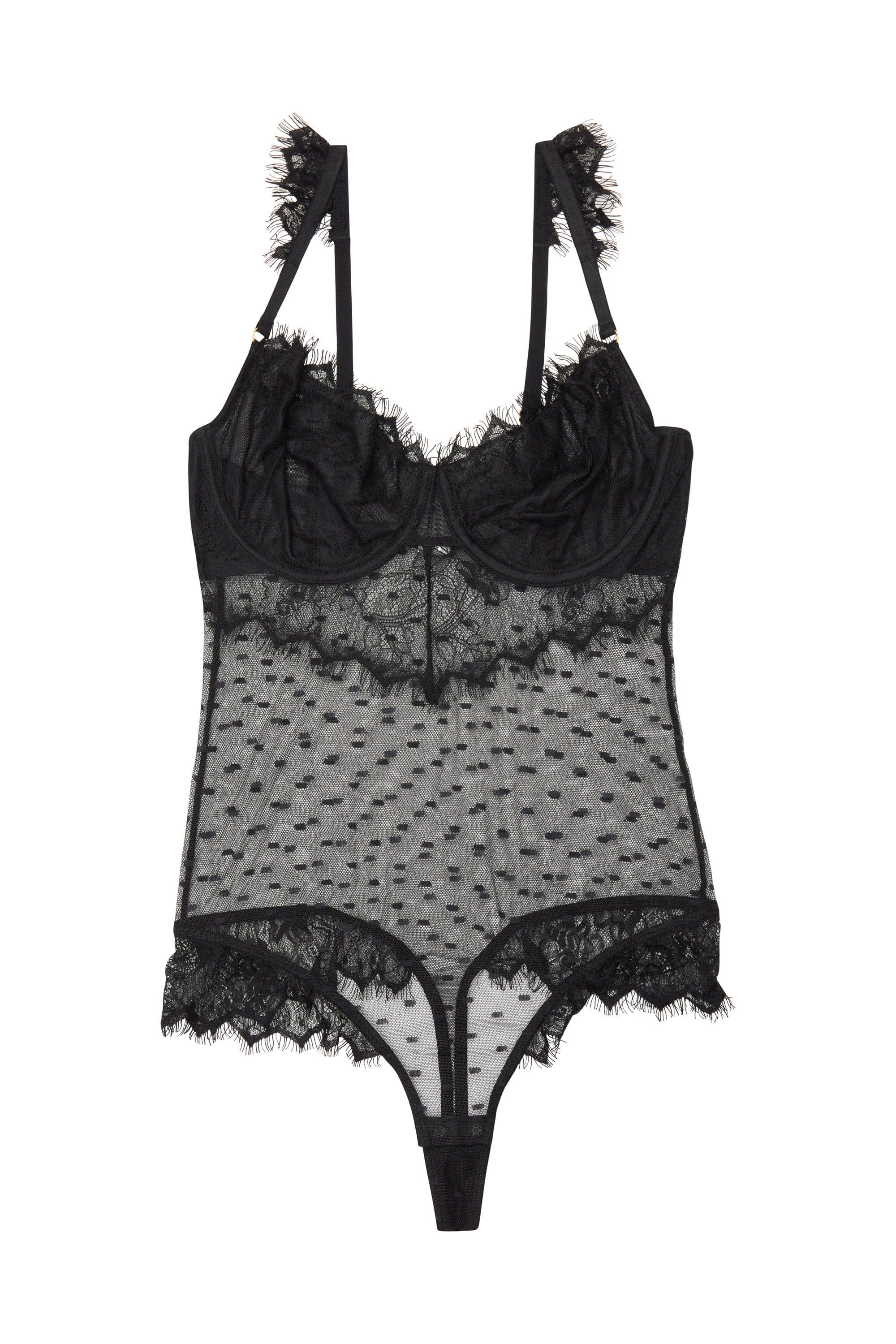 Wolf & Whistle Aime Dot Mesh and Lace Body Black - Image 4