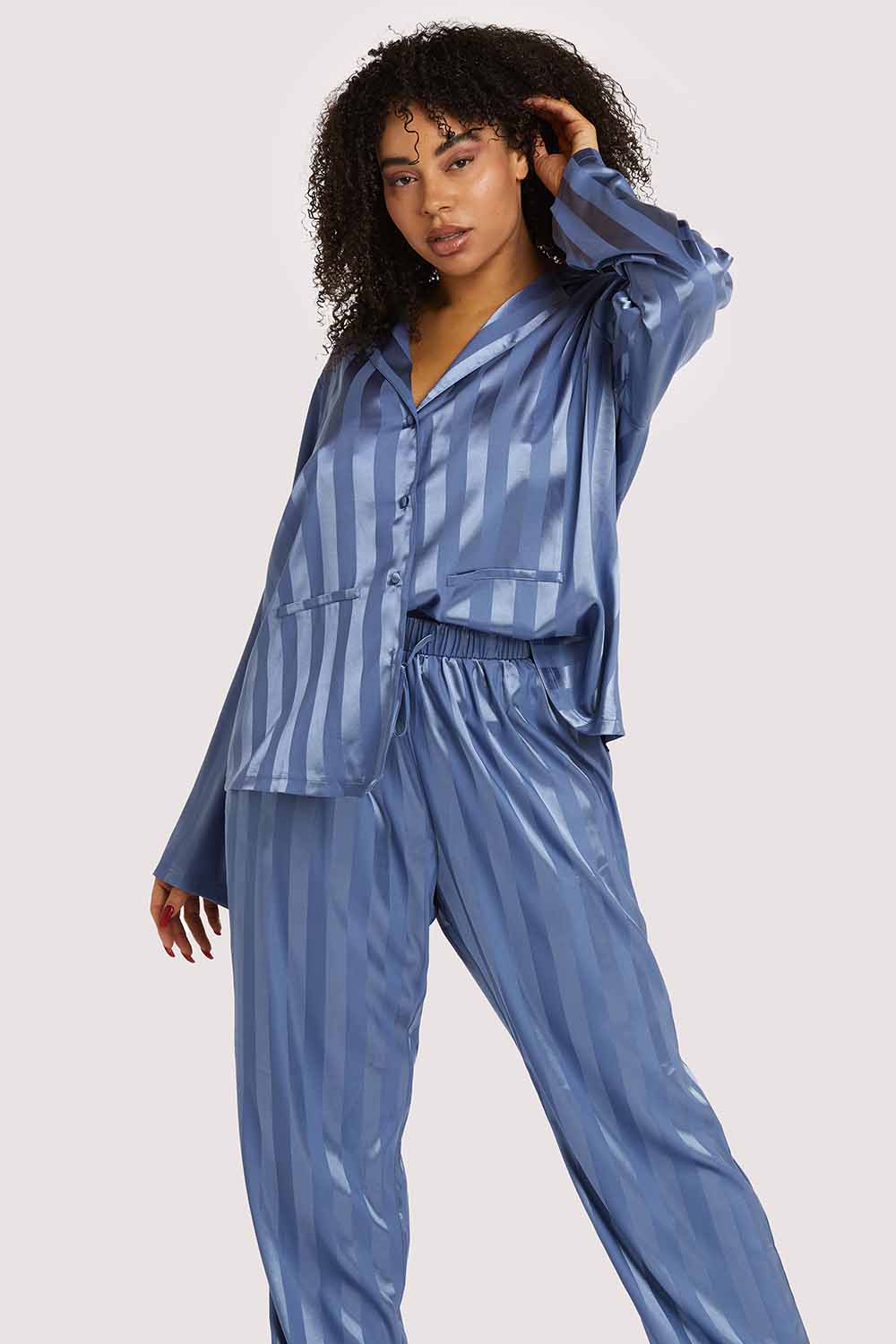 Blue Stripe Satin Pyjama Set - Image 2