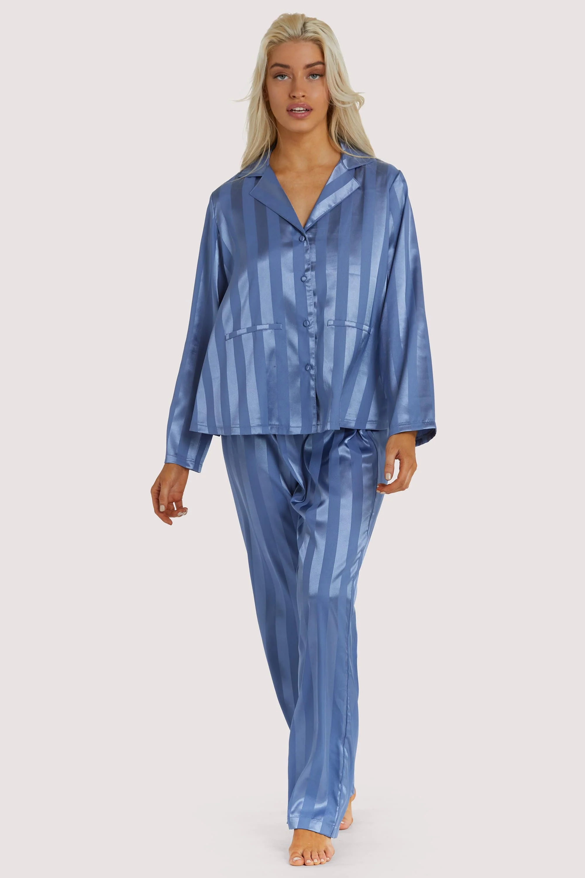 Blue Stripe Satin Pyjama Set - Image 3