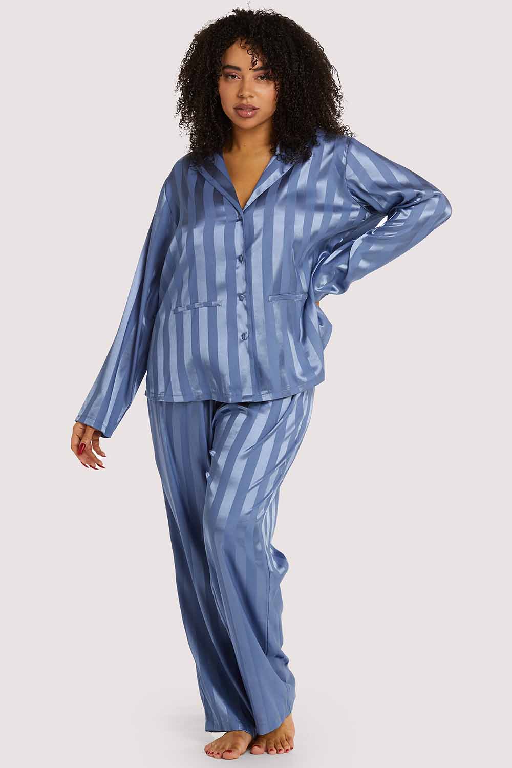 Blue Stripe Satin Pyjama Set - Image 5