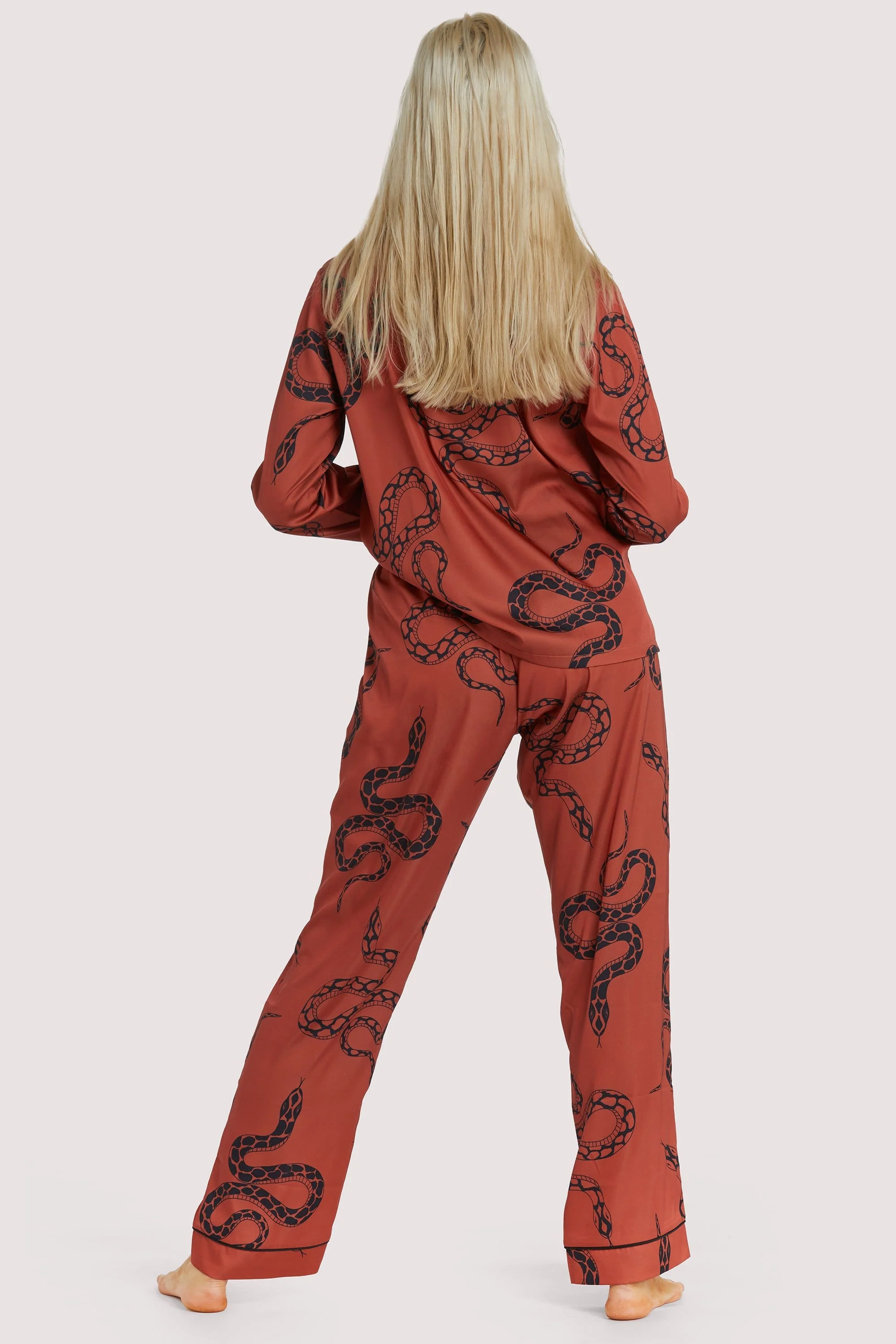 Rust Snake Print Satin Pyjama Set - Image 4