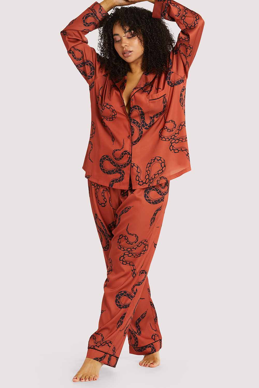 Rust Snake Print Satin Pyjama Set - Image 5