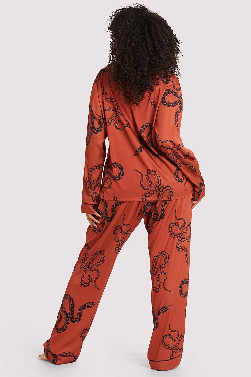 Rust Snake Print Satin Pyjama Set - Image 6