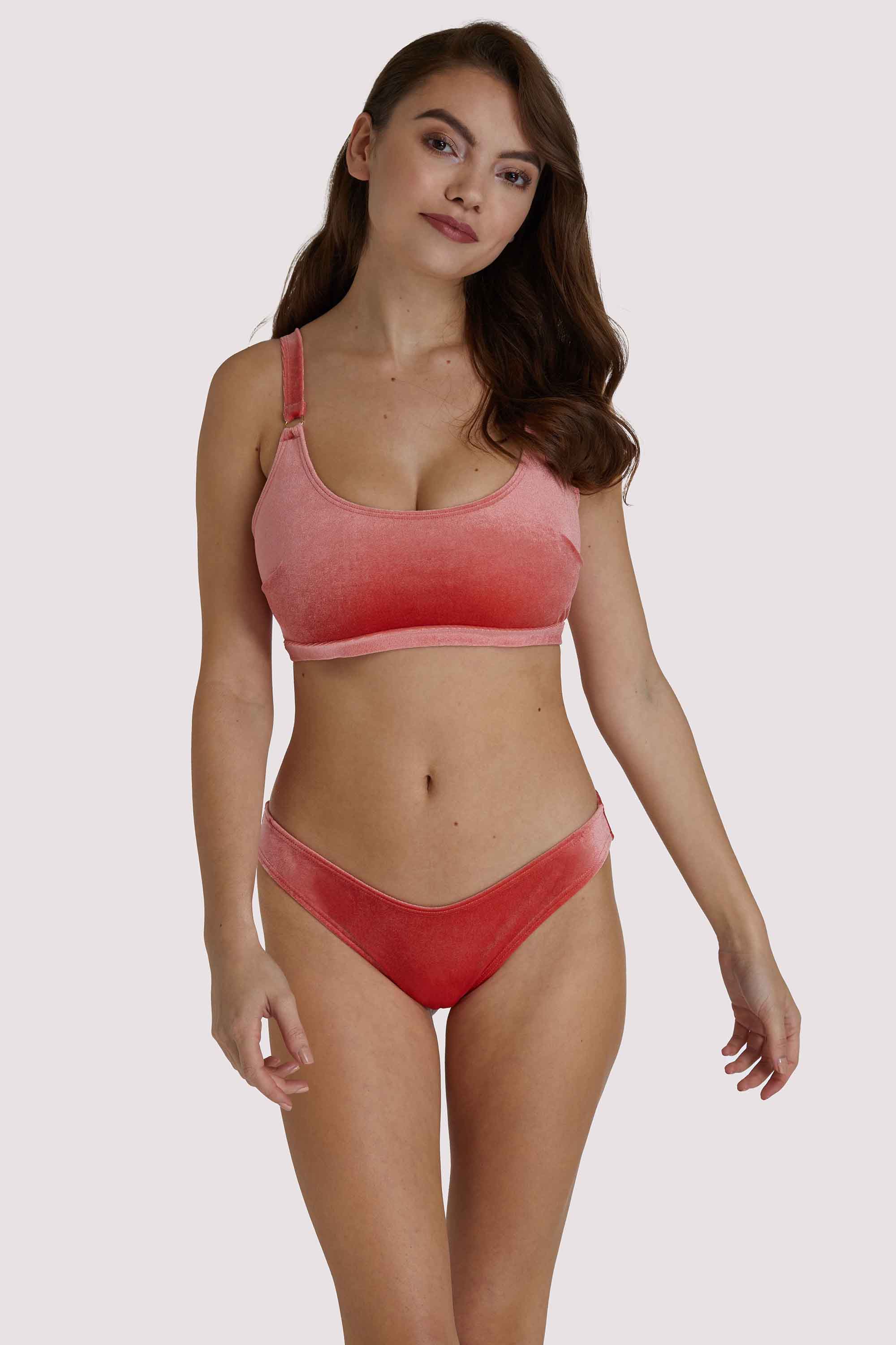 Lillian Peach Velvet Fuller Bust Crop Bikini Top - Image 3