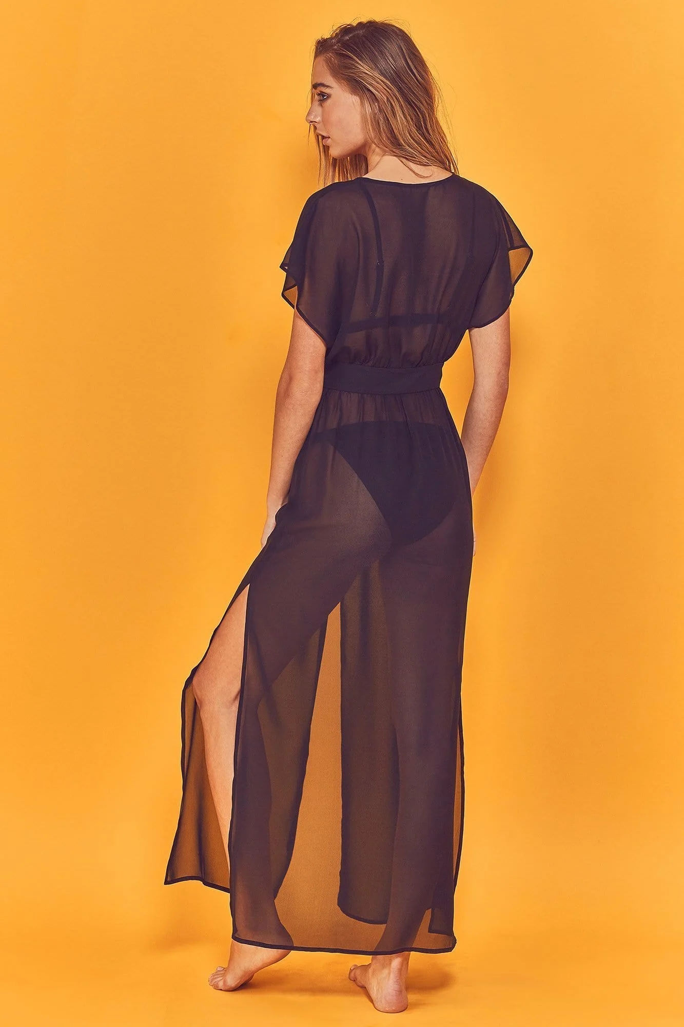 Wolf & Whistle Zahida Open Front Maxi Beach Dress Black - Image 3
