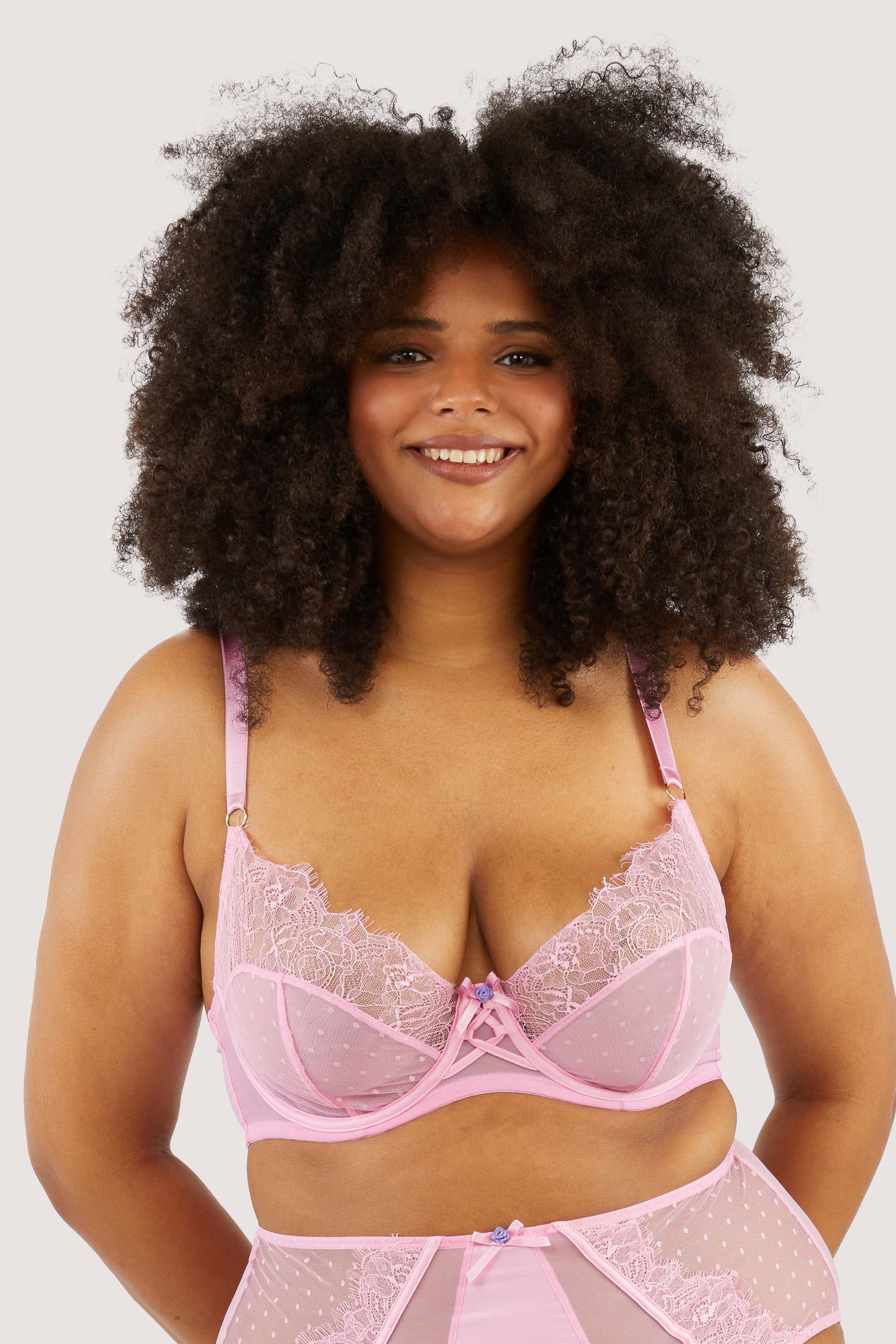 Ziggy Pink Lace and Spotted Mesh Bra - Image 10