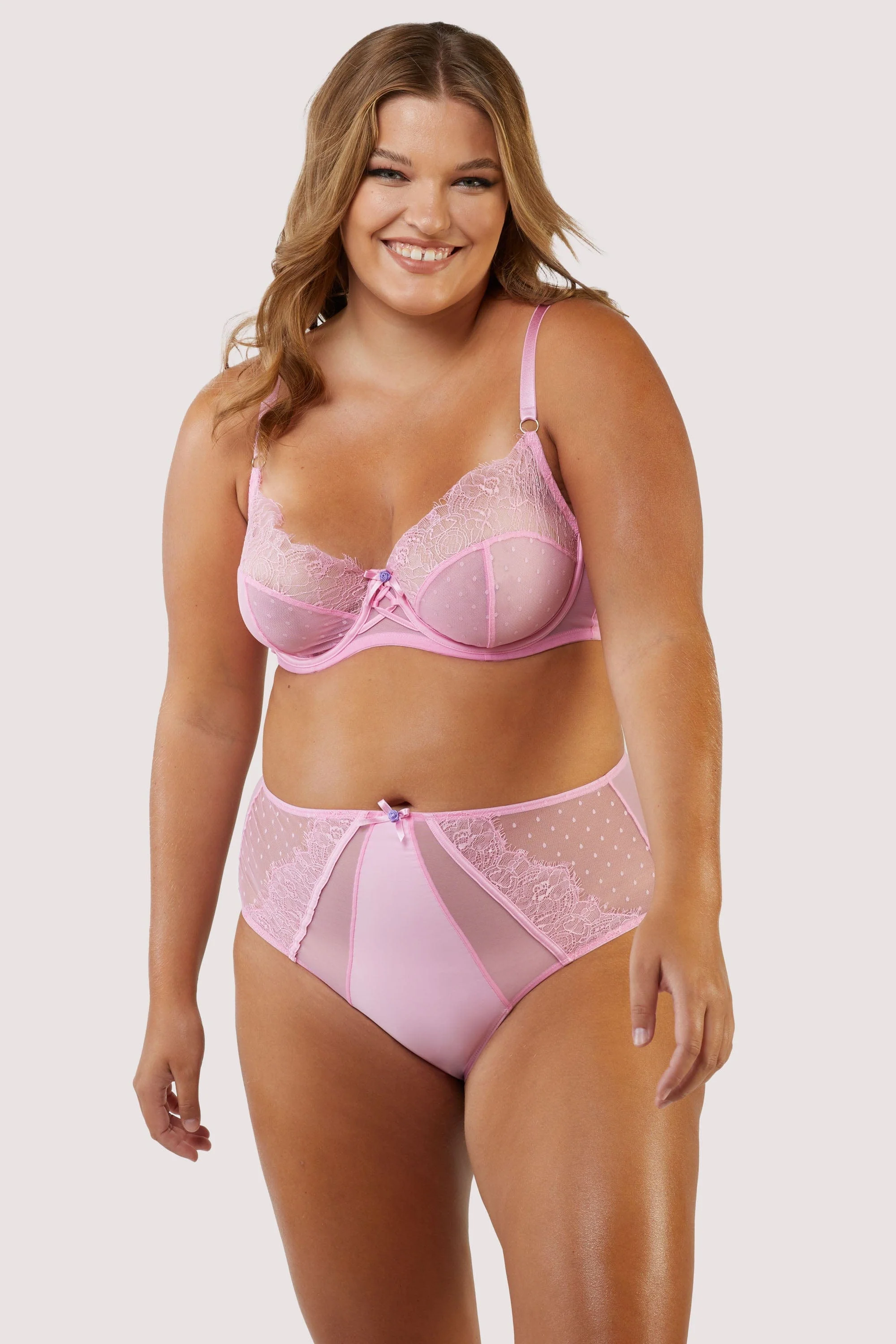 Ziggy Pink Lace and Spotted Mesh High Waisted Brief - Image 6