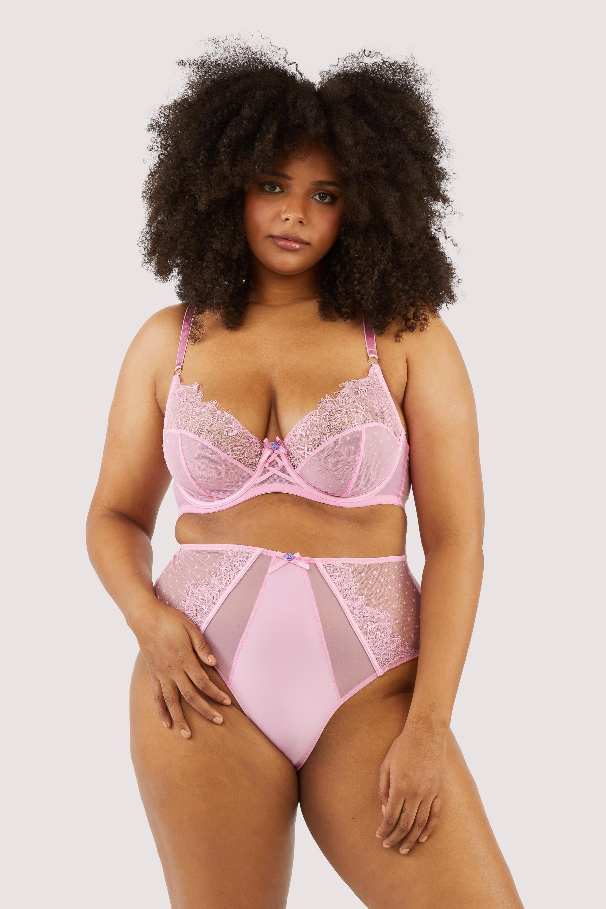 Ziggy Pink Lace and Spotted Mesh High Waisted Brief - Image 8